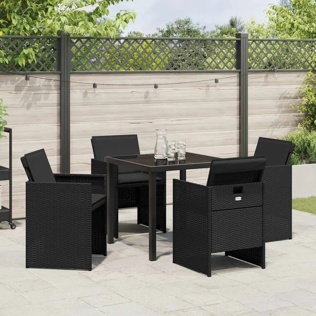 Set da Pranzo per Giardino con cuscino 5 pcs Nero polyrattan