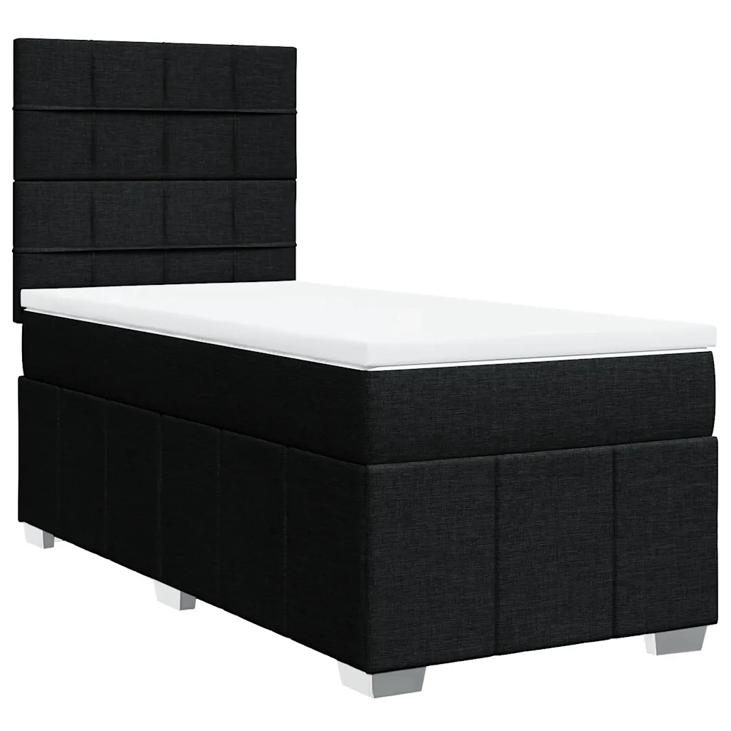 Letto singolo | Letto per adulti | Giroletto a Molle con Materasso Nero 100x200 cm in Tessuto