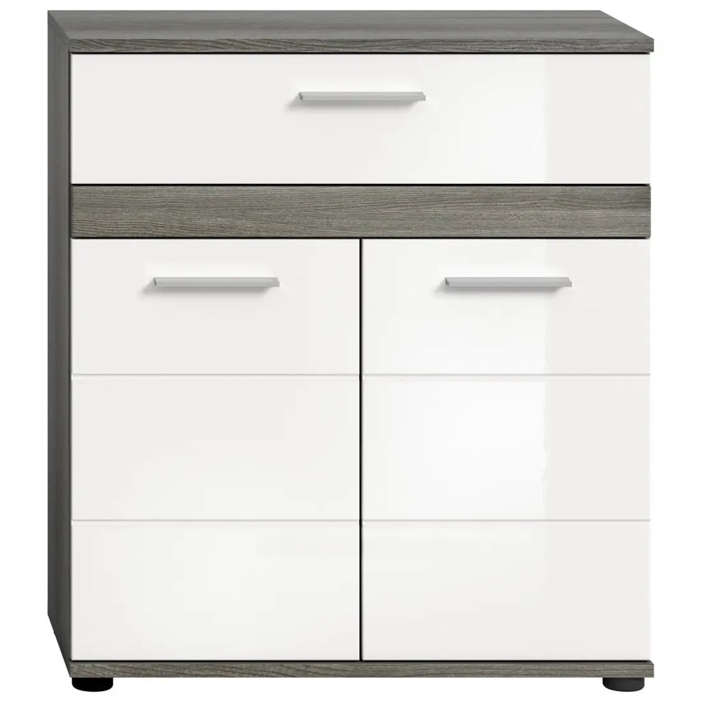 Mobile da bagno WILLIAM – 2 porte, 1 cassetto – Bianco e rovere cenere