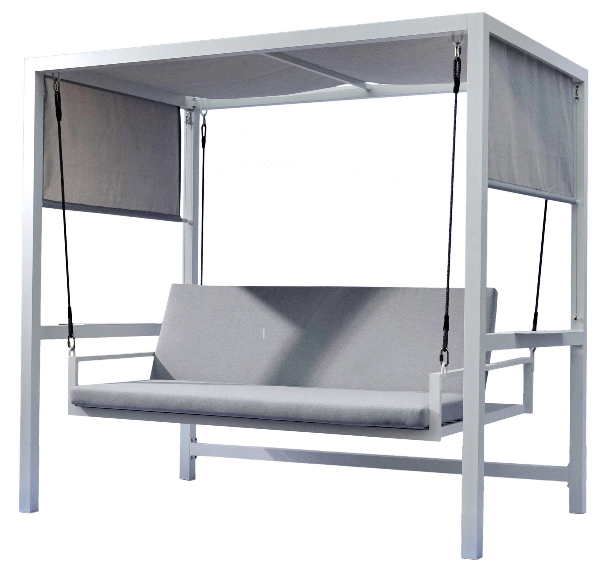 Dondolo Letto 3 Posti da Giardino 234x130x194 cm in Alluminio con Cuscini Grigio Chiaro