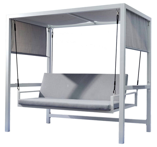 Dondolo Letto 3 Posti da Giardino 234x130x194 cm in Alluminio con Cuscini Grigio Chiaro