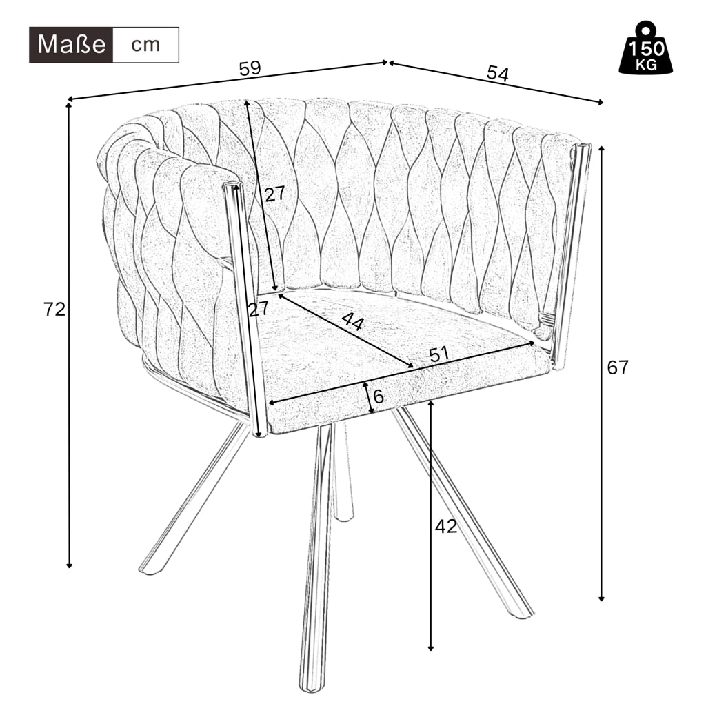 Sedia da Pranzo 2 Pezzi girevole 360° con schienale ergonomico e base in acciaio, in Velluto Beige