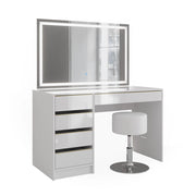 Vicco Tavolino da toilette Bianco/Oro 55 cm con specchio LED e sgabello