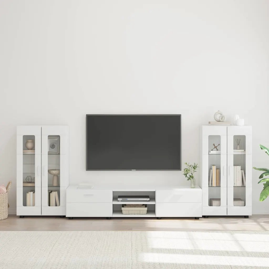 Set mobile TV con cassetto FLORIN Bianco Legno multistrato
