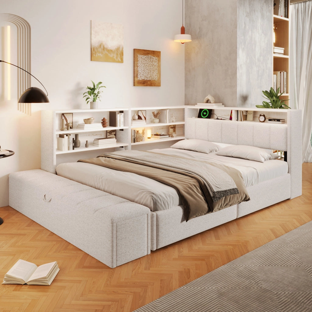 Letto contenitore 140x200 in velluto con sollevamento idraulico; luce RGB e prese USB