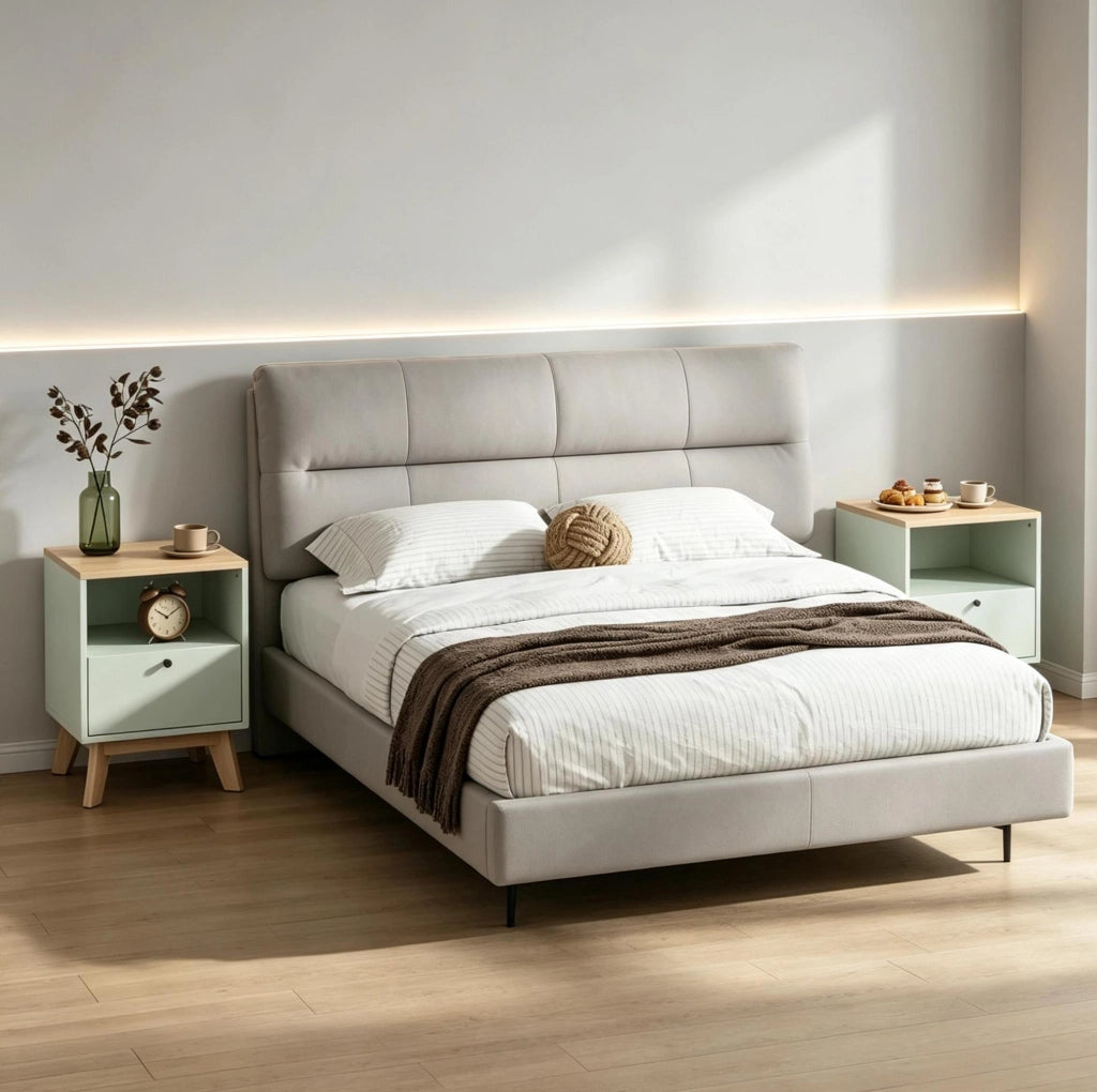 Set di 2 comodini verde chiaro in MDF con cassetto e vano aperto