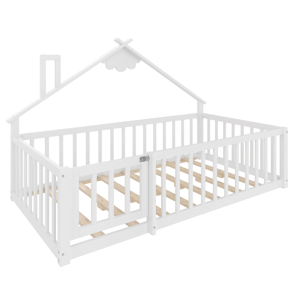 Letto a castello per bambini - Zephmum - 90x190 cm - Pino bianco con ringhiera e serratura