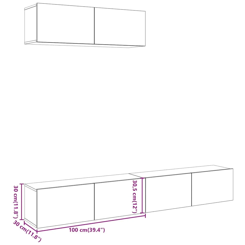 Set di 3 mobili porta TV a parete in legno composito con ampio spazio contenitivo 100 x 30 x 30 cm finitura rovere artigianale 02_0055882
