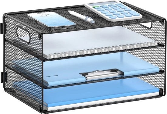 Cassetto per lettere - Organizzatore di carta - 3 livelli - Nero - Metallo