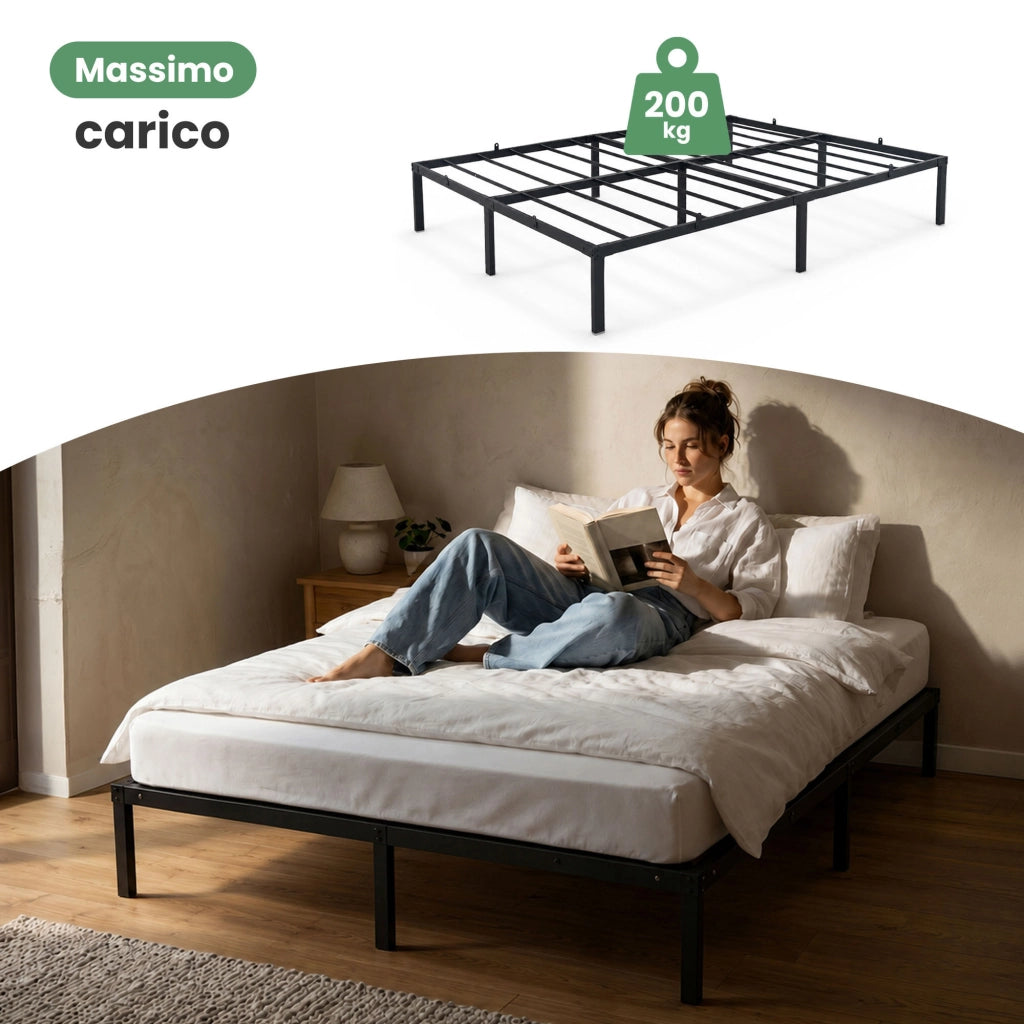 Struttura Letto Pieghevole in Metallo Rete a Doghe 140x200 cm Nero Letto per Ospiti 9 Gambe 20 Doghe