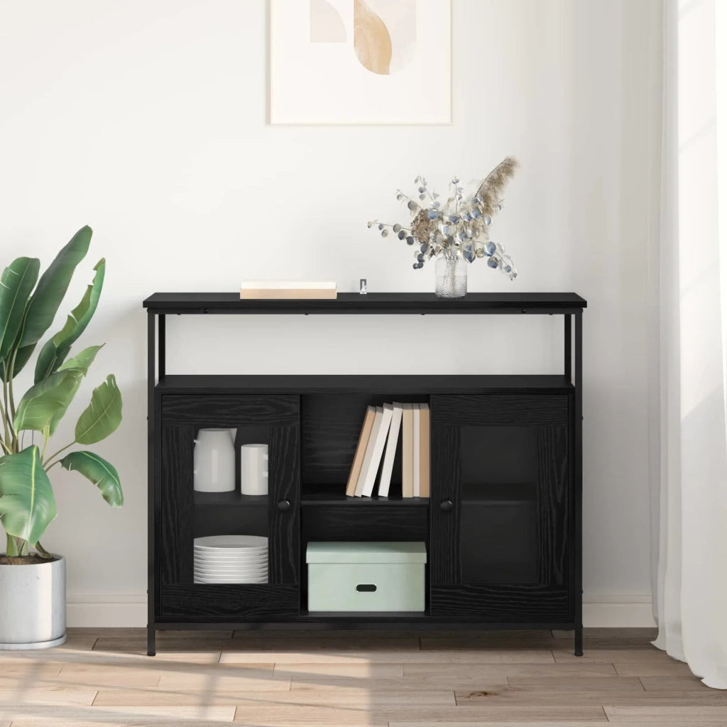 Credenza | Madia | Buffet da pranzo | Armadio da pranzo Rovere Nero 100 x 35 x 80 cm Legno multistrato