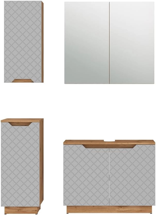 Set di mobili da bagno Lotta, Grigio, 79.6 cm, composto da mobile sottolavabo, specchiera, armadio medio e pensile