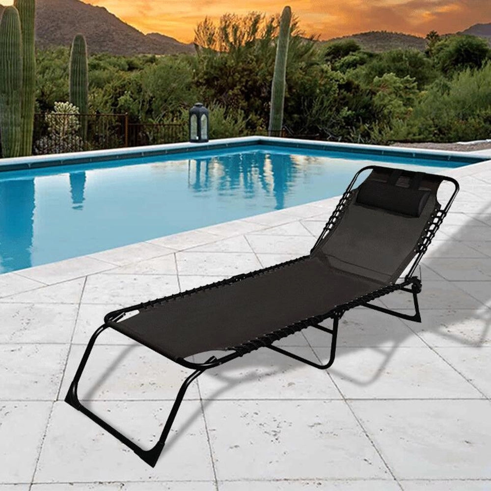 Trade Shop - Lettino Prendisole Sdraio Senza Parasole In Textilene Nero Reclinabile Giardino 483010 -