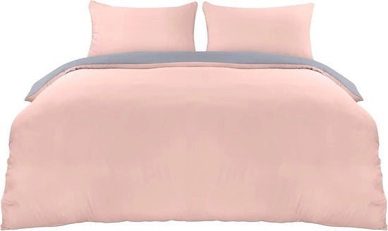 Set di coperte da letto 200 x 200 cm - coperta da letto microfibra 200 x 200 cm + 2 copri cuscino 50 x 75 cm - grigio/rosa