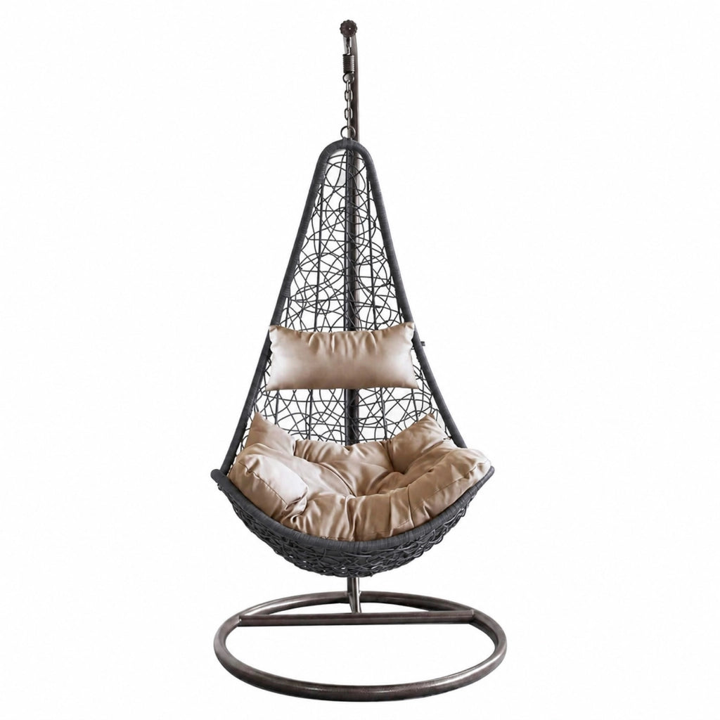 Poltrona Amaca Sospesa Con Telaio Indipendente In Metallo Seduta Ergonomica In Polyrattan E Cuscino Morbido Con Appoggiatesta Arredo Relax Per Giardino Patio Terrazzo 105 x 195 Cm Nero E Beige