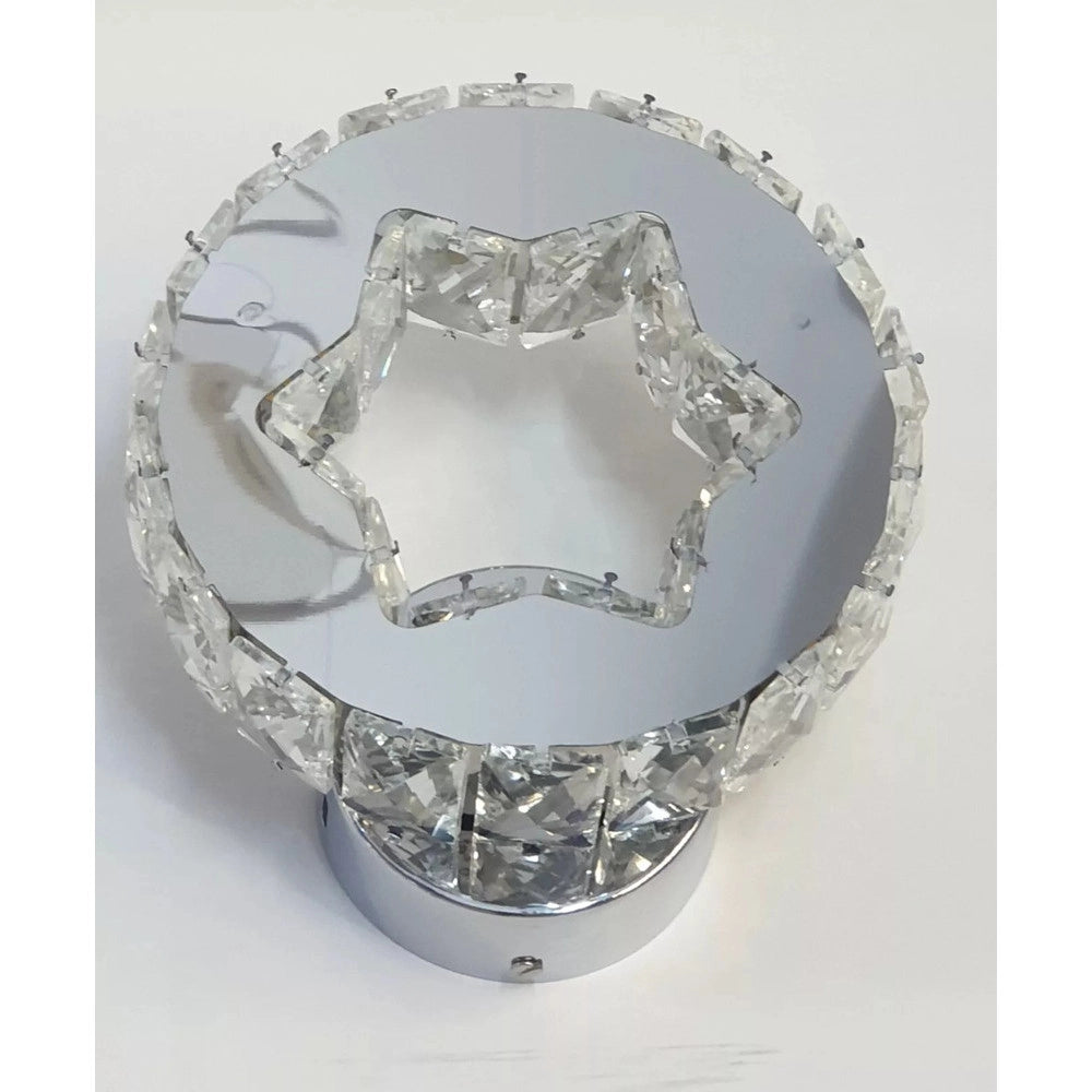 Trade Shop - Applique Da Parete In Cristallo Led 15w Tondo Con Stella Lampada Luce Naturale 01665 -