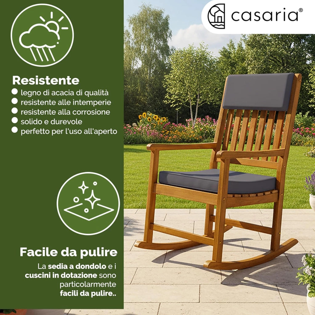 ® Sedia a Dondolo Poltrona Relax Giardino Legno Acacia Antracite Poltroncina Camera da Letto Salotto Portata 160 kg con Braccioli da Esterno