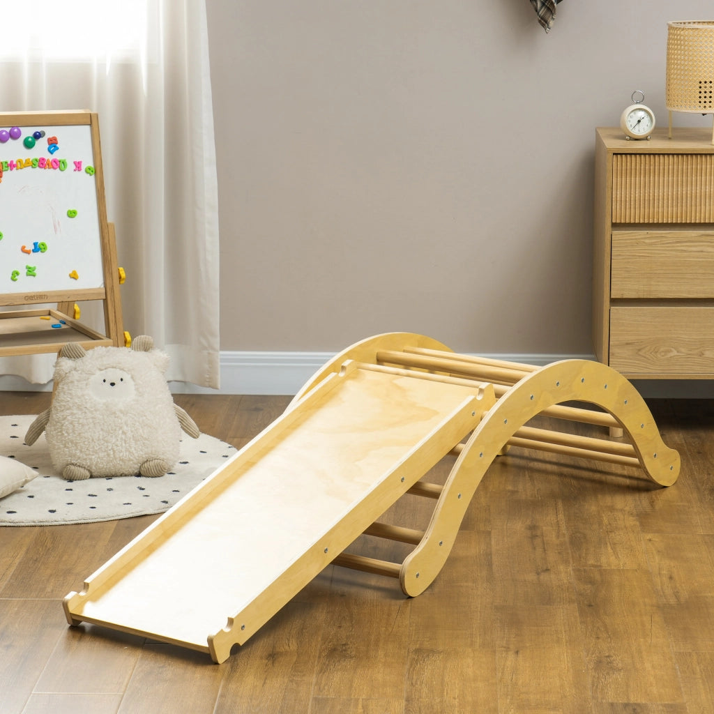 Set di arrampicata per bambini 4 in 1 ¨C zephmum ¨C con ponte ad arco, altalena, cuscino, scivolo, legno