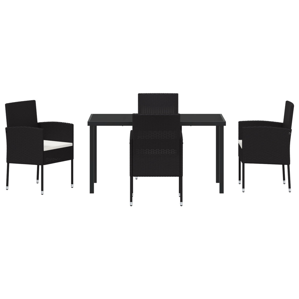 Set pranzo da giardino da 5 pezzi con cuscini in rattan nero