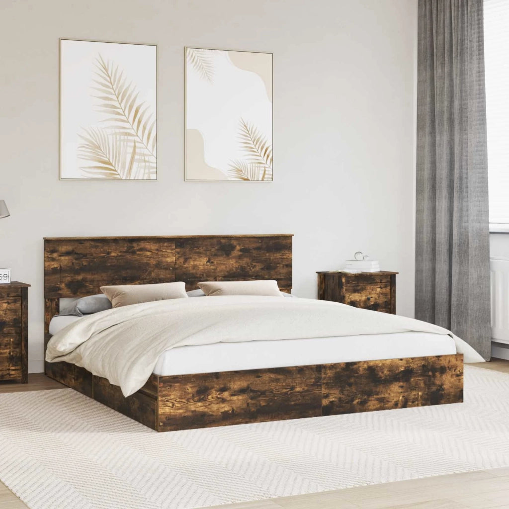 Letto con Contenitore con testiera Rovere fumé 180 x 200 cm