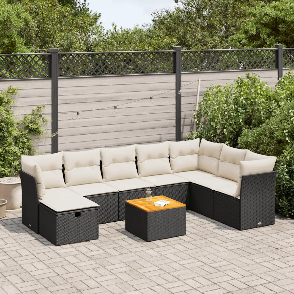 Set Divani da Giardino 9 pz con Cuscini Nero in Polyrattan 3325773
