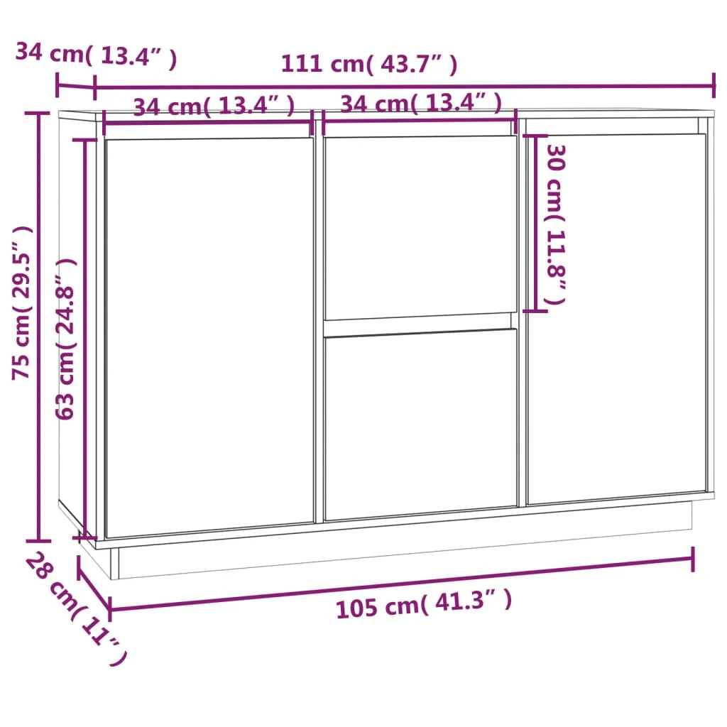 Buffet credenza cassettiera armadio mobile contenitore organizer per cucina soggiorno salotto 111 x 34 x 75 cm legno massello di pino grigio 02_0031778