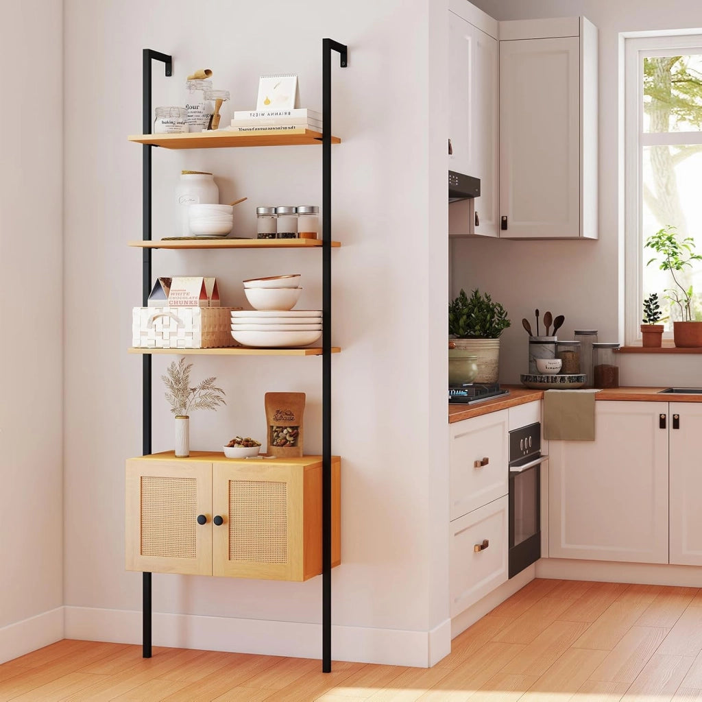Libreria a 5 livelli con 1 armadio, mensola salvaspazio con struttura in metallo, 60 x 31,5 x 184 cm, scaffale espositivo per piante, soggiorno, ufficio