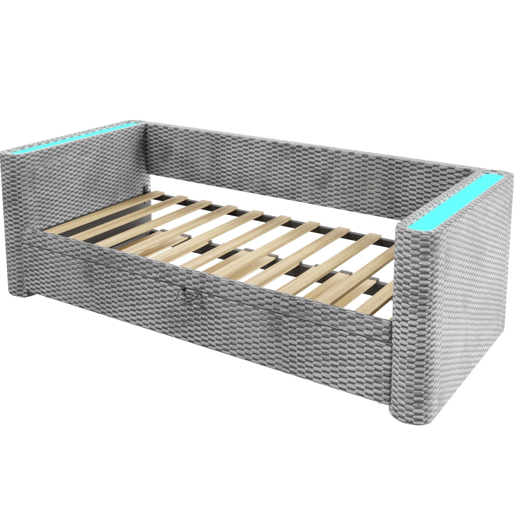 Letto 90x200 cm con letto estraibile e LED in velluto
