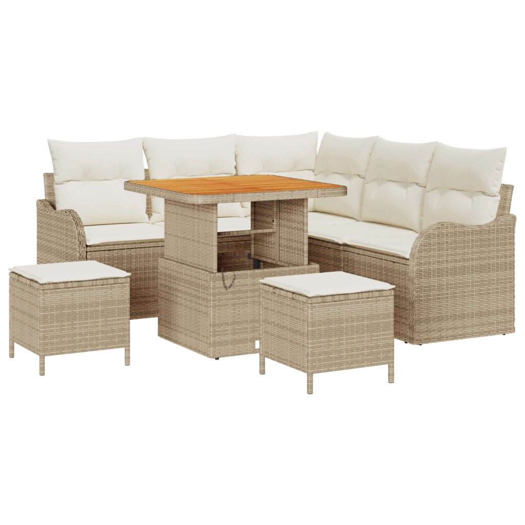 Set di Divano da Giardino  8 Pezzi con Cuscini Beige Polyrattan Acacia