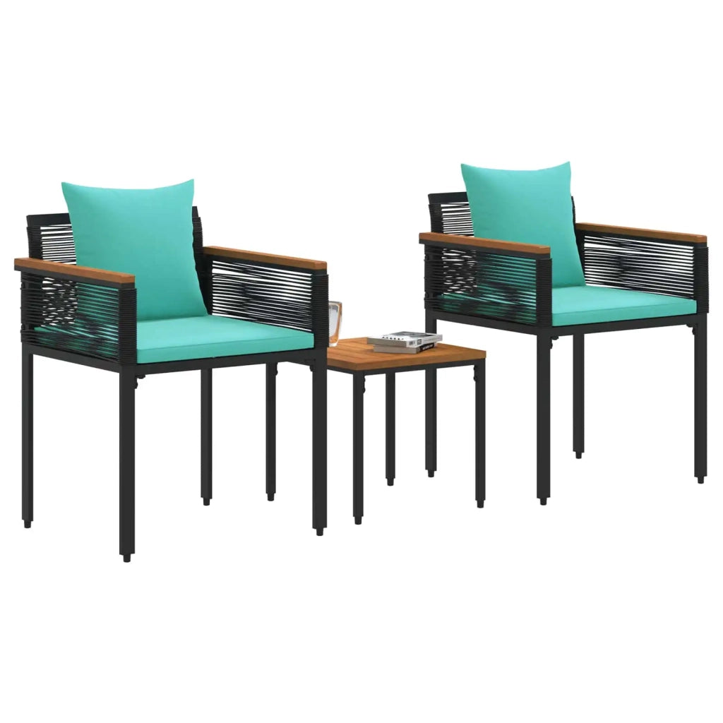 Set di Mobili da Esterno 3 pcs Nero e Turchese Rattan in PE
