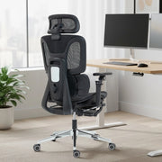 Sedia da ufficio ergonomica con supporto lombare e poggiatesta regolabili, braccioli 6D, poggiapiedi in rete nera