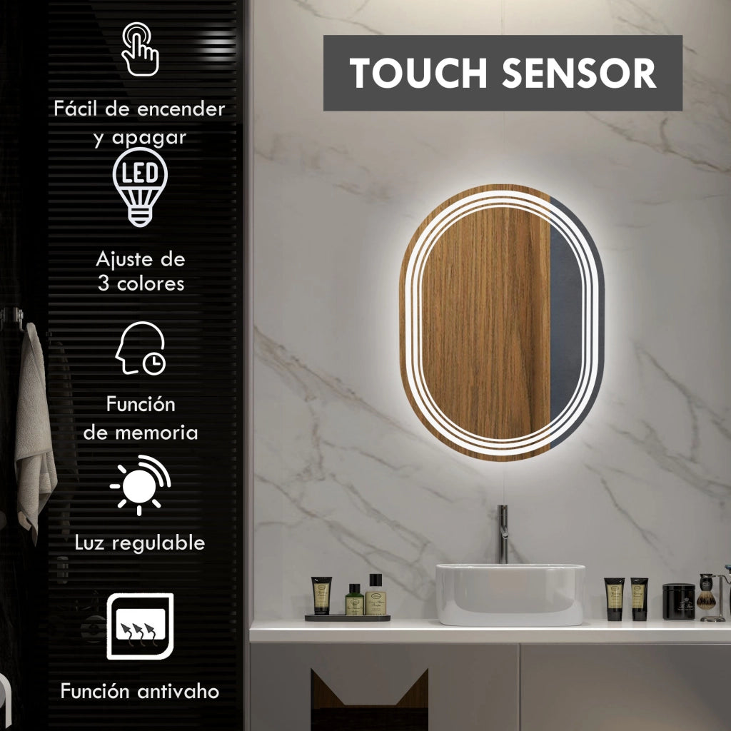 Specchio da Bagno con Luce LED 70x50 cm ¨C Zephmum ¨C Bianco, Antivaho, IP44