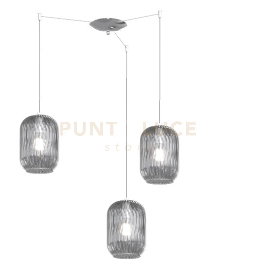 SOSPENSIONE CROMO 3 LUCI SPOSTABILE VETRI FUME 1181CR-S3 S-FU
