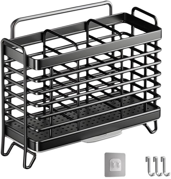 Sostegno per Utensili da Cucina - 3 Compartimenti - Scarico Acqua
