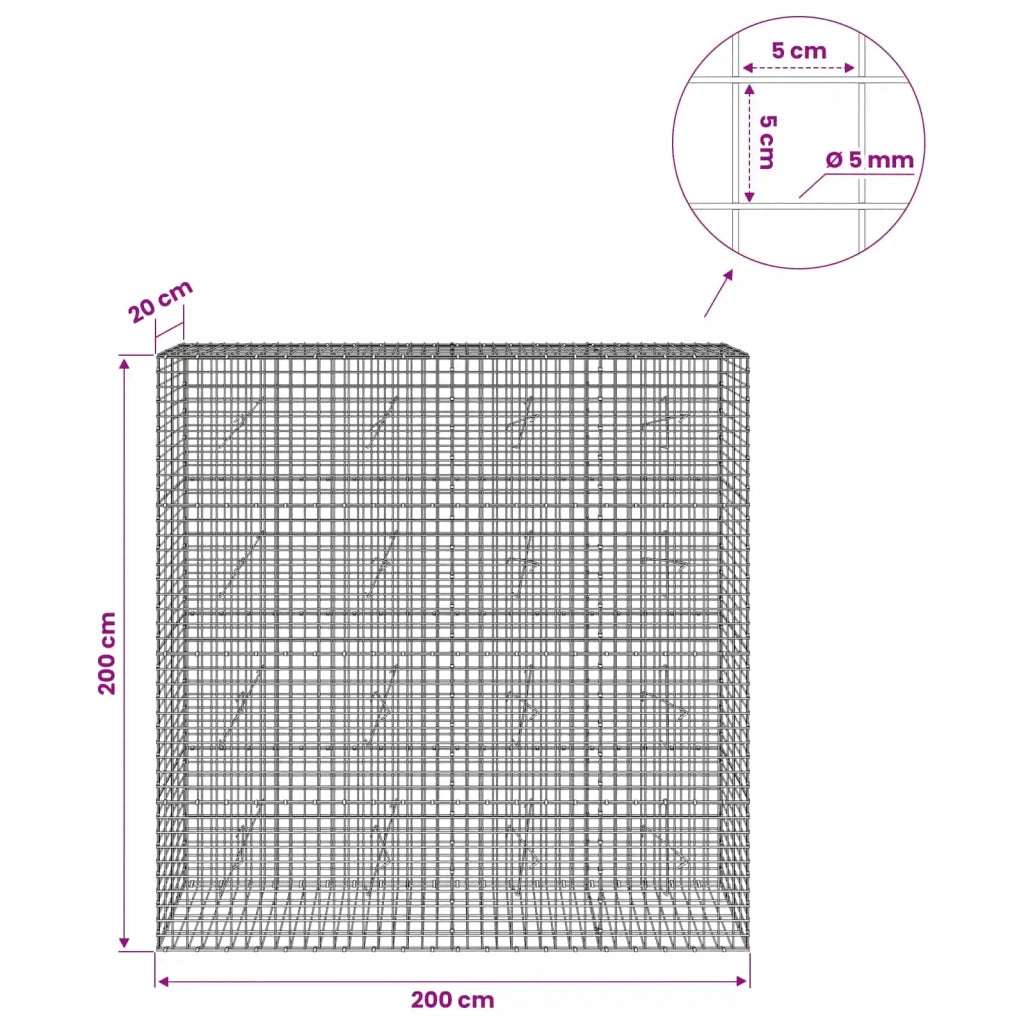 Gabione con filo da 5 mm e rete da 5x5 cm 200x20x200 cm 3464110