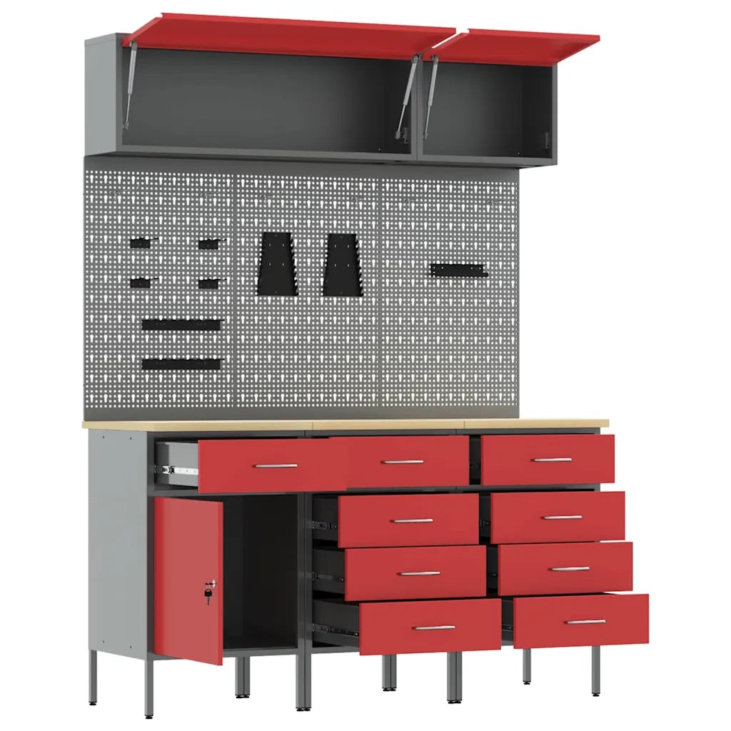 Set di mobili da lavoro con cassetto con blocco 8 pcs Rosso 3321451