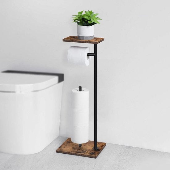 Houder per rotoli di carta igienica indipendente con cassetto di stoccaggio, supporto per rotoli di carta igienica con cassa in legno e piede in legno, houder per rotoli di carta igienica indipendente acqua-tetto per la stanza da bagno