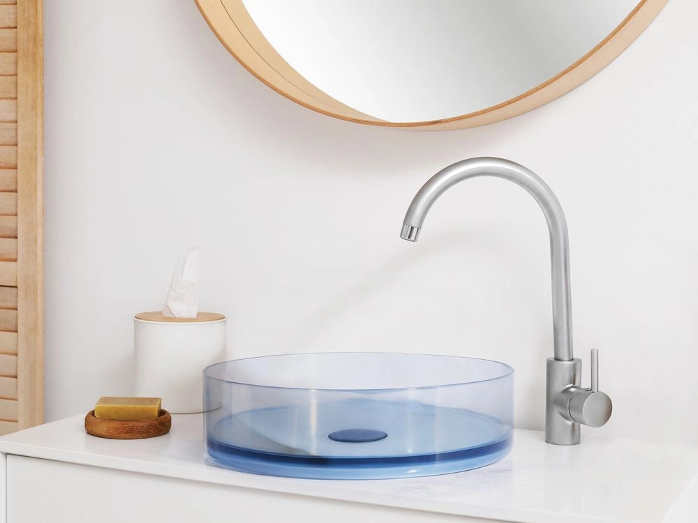 Lavandino da appoggio Azzurro Superficie solida 360 mm Lavandino da bagno rotondo semitrasparente