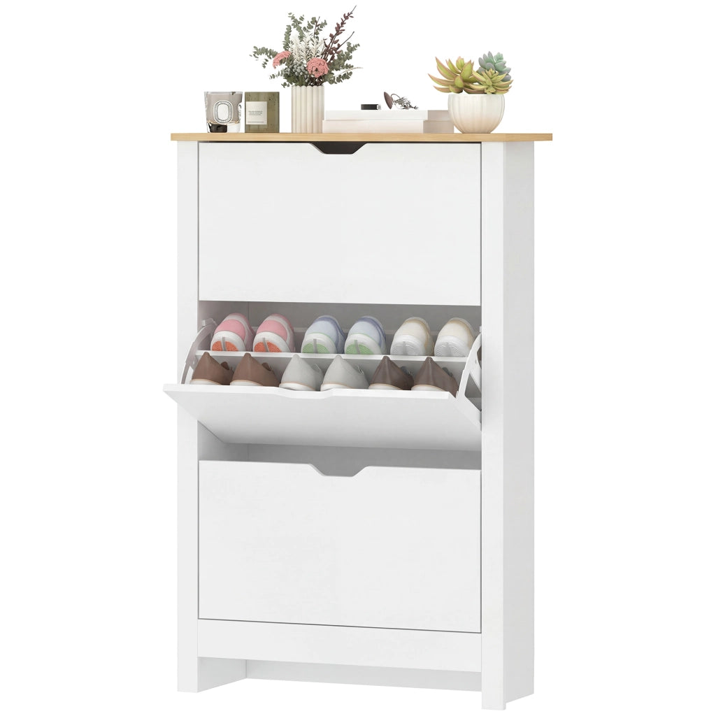 Armadio per Scarpe con 3 Ante e 2 Ripiani ¨C Zephmum ¨C Bianco Rovere 90x51x180