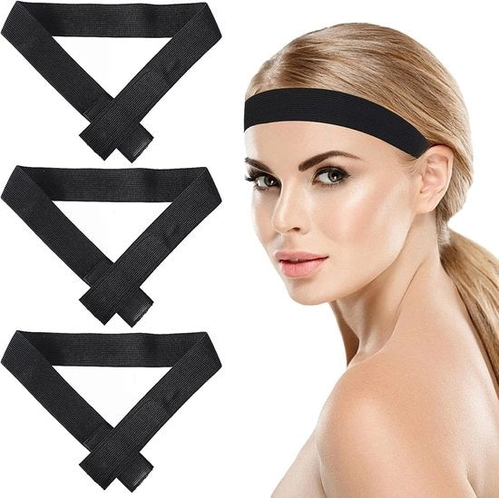 Set di 3 elastici per capelli - 3 cm pennello nero in nylon con chiusura a cerniera antiscivolo (anteriore) + cintura per capelli regolabile