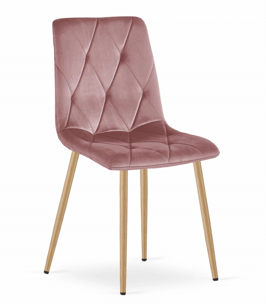 Sedia Valora TYRA in velluto rosa con gambe in legno x2