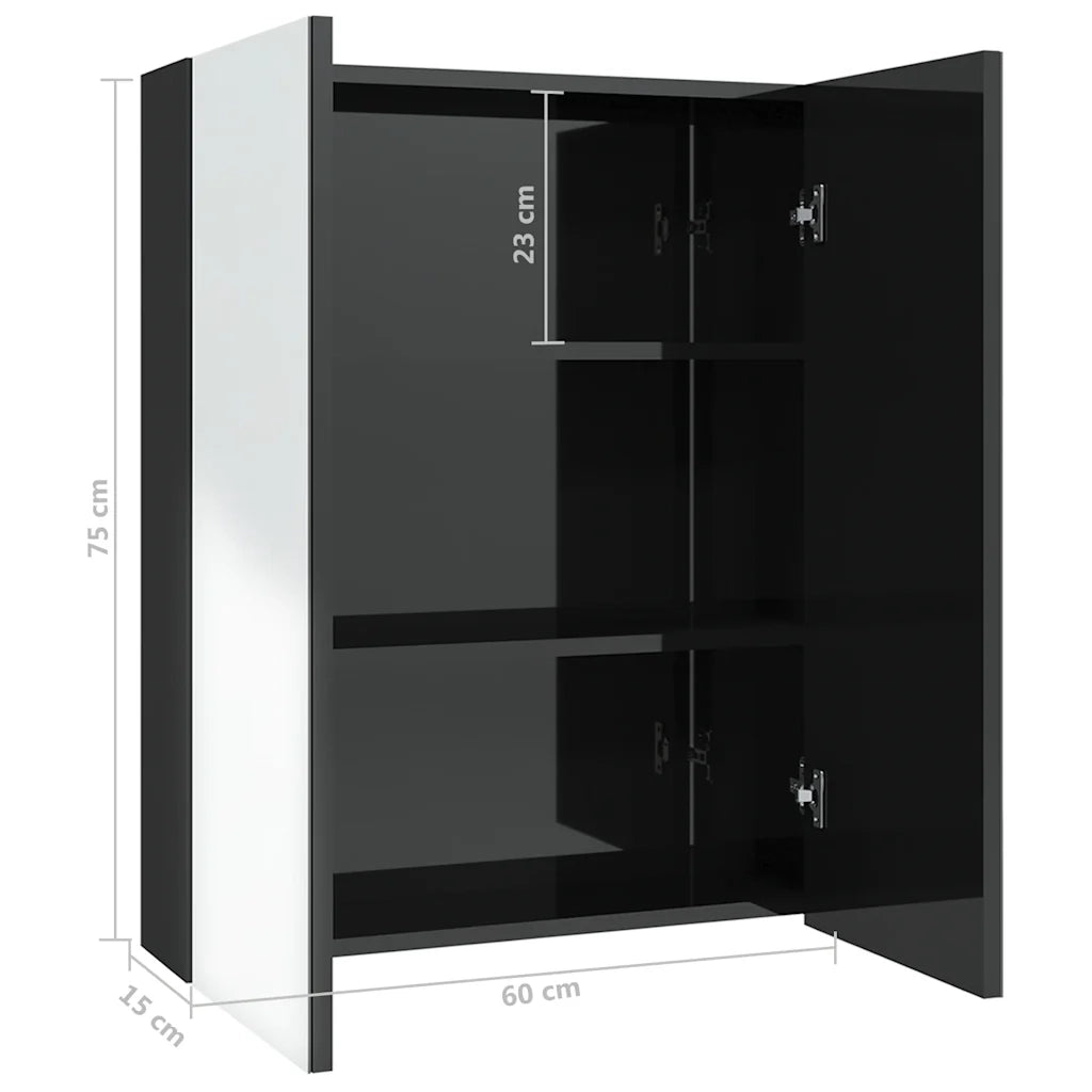 Armadietto a Specchio per Bagno 60x15x75 cm MDF Nero Lucido