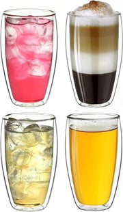 Set di vetrini termoresistenti a doppia parete 400 ml in vetro borosilicato - set da 4 vetrini a doppia parete