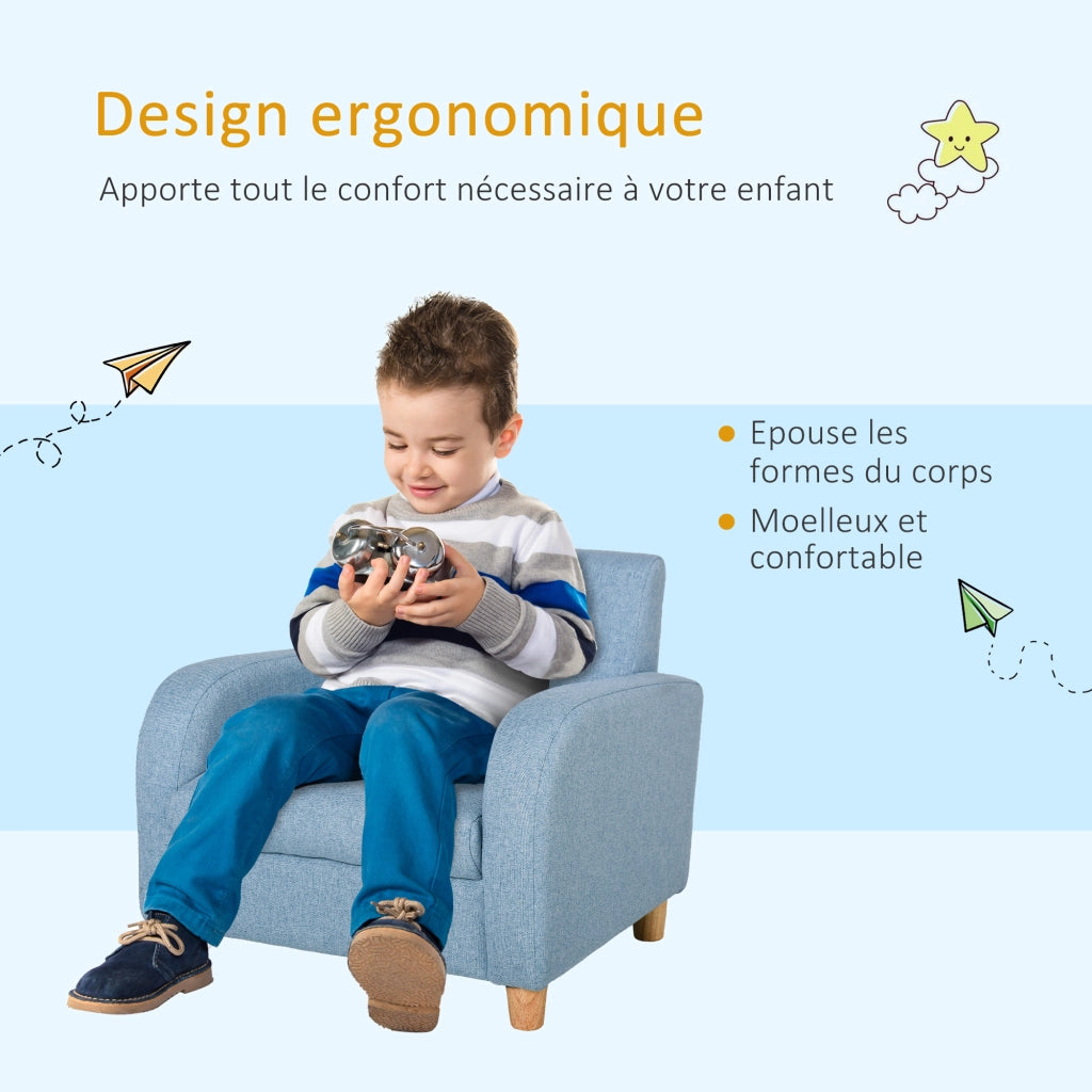 Poltrona Bambini Scandinava Lin Blu ¨C Xylo ¨C Imbottitura Alta Densit¨¤ Legno
