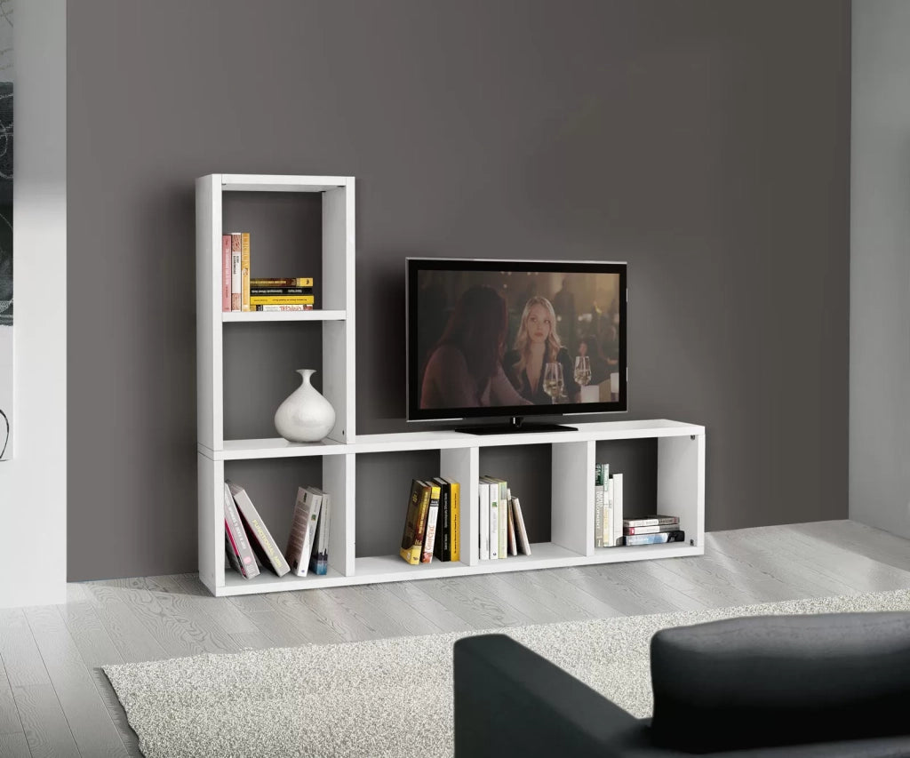 Libreria porta tv moderna bianco frassino l.175 p.30 h.132