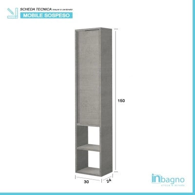 Pensile in nobilitato melaminico colore cemento 150 cm con anta soft-close