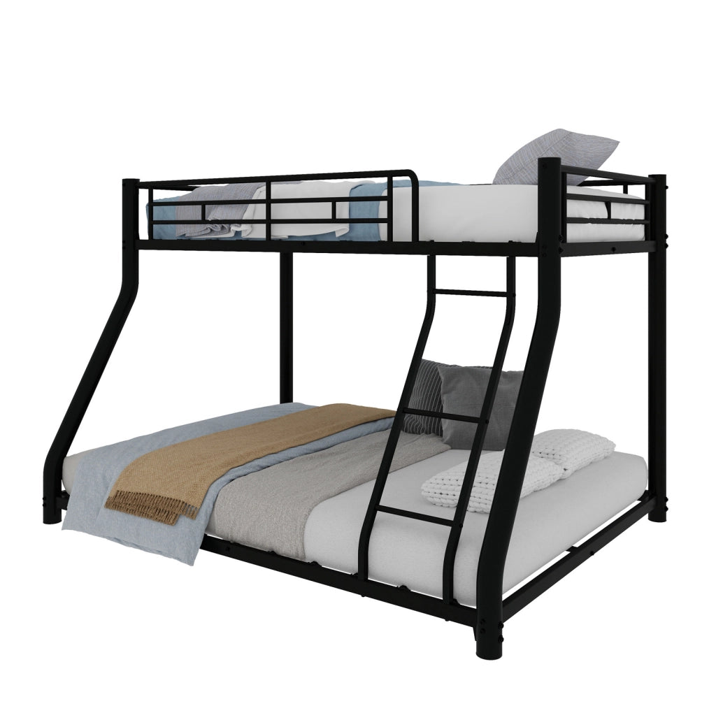 Letto a castello 90x190 cm e 140x190 cm con scala e sbarre di sicurezza in ferro nero