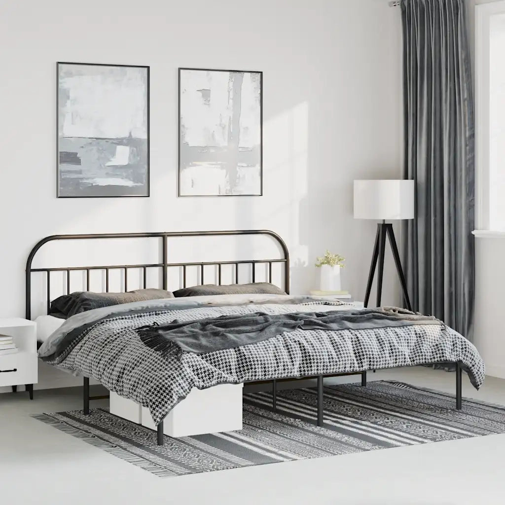 Giroletto con Testiera-Struttura Letto con testiera in Metallo Nero 193x203 cm 413098