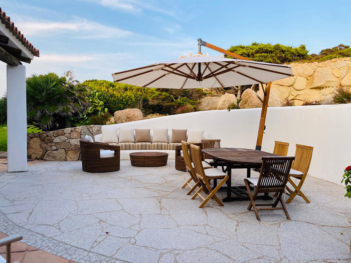 Ombrellone da Giardino Decentrato Ø4m in Legno Telo in Acrilico Danieli Lisbona Ecrù