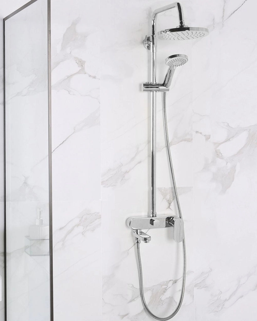 Set Doccia Miscelatore Ottone Argento con Funzione Pioggia Finitura Lucida Glamour Modern